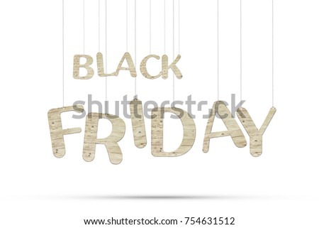 Wooden words "Black Friday" with ropes over white background.