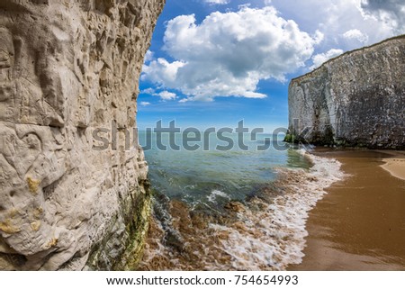 The beach and iconic cliffs at Botany Bay, near Margate and Broadstairs, Thanet District, East Kent, about 80 miles from London, England. Royalty-Free Stock Photo #754654993