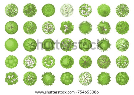 Trees top view. Different plants and trees vector set for architectural or landscape design. (View from above) Nature green spaces. Royalty-Free Stock Photo #754655386