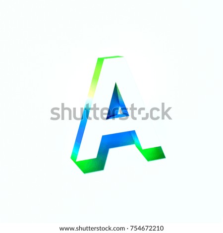 Summer Russian letter A  with blue and light green abstract gradient shadow. 3d render of bold font letter A isolated on white background
