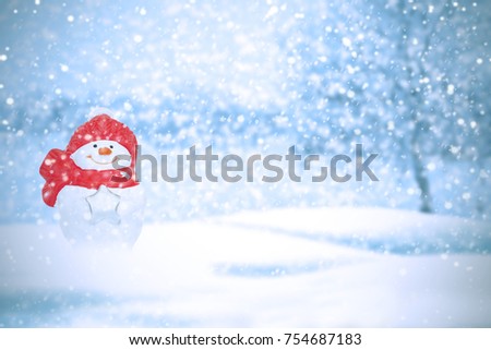 winter christmas background with snowman and text space