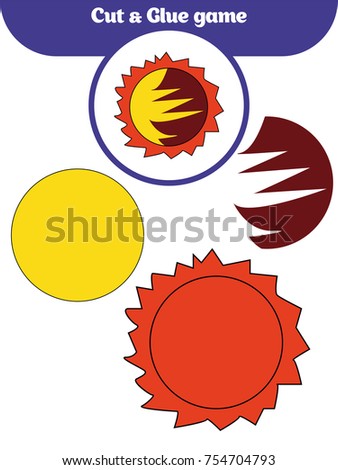 Paper game for the development of preschool children. Cut parts of the image and glue on the paper. Vector illustration. Cosmos