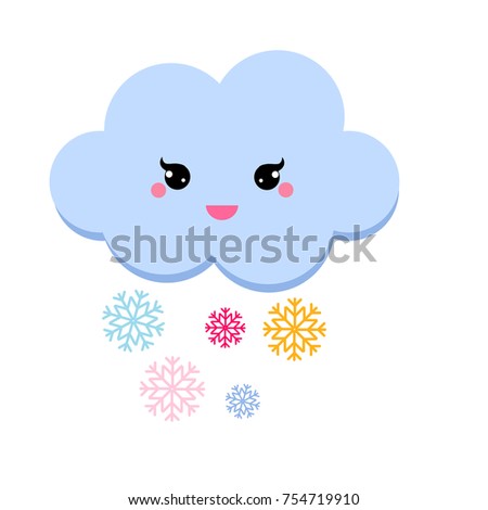 Cute cloud snowfall. Vector illustration for kids. isolated design children. baby shower winter cloud in kawaii style