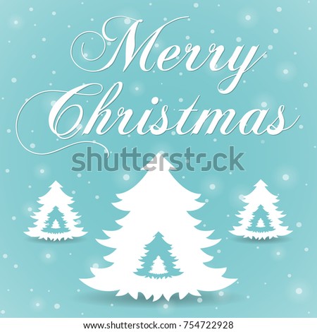 Merry Christmas greeting card with Christmas trees on blue background vector illustration