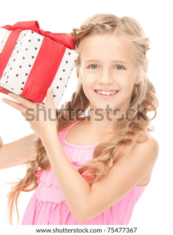 picture of happy little girl with gift box