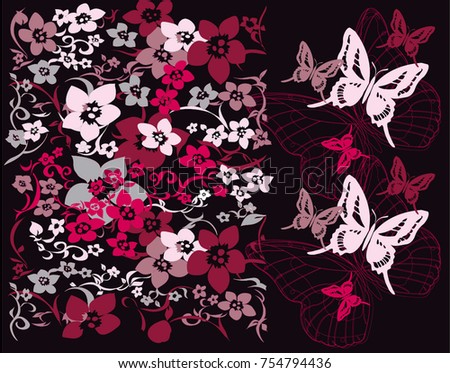 Fabric flowers on a black and purple butterfly