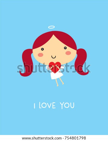 cute angel girl valentine greeting vector