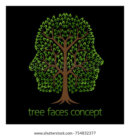 A conceptual illustration of faces in the shape of a tree