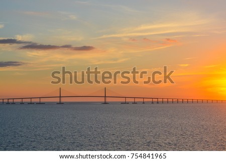 Sunshine Skyway Bridge Silhouette on Tampa Bay, Florida	
