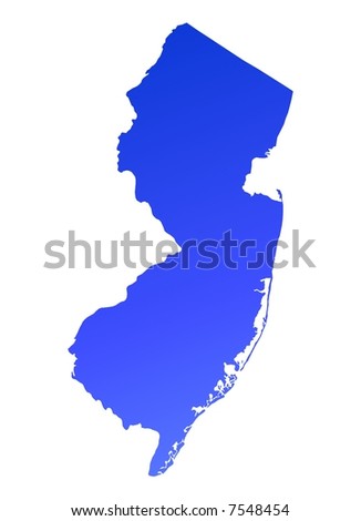 Blue gradient New Jersey map, USA. Detailed, Mercator projection.