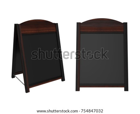 Wooden sandwich board isolated on white background, 3D rendering
