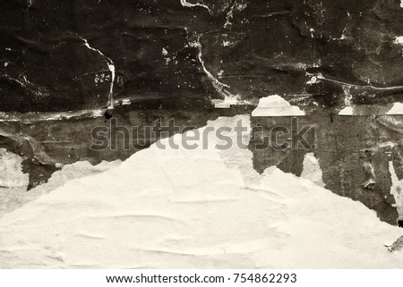 Old posters ripped torn vintage creased crumpled paper texture background surface blank backdrop text space