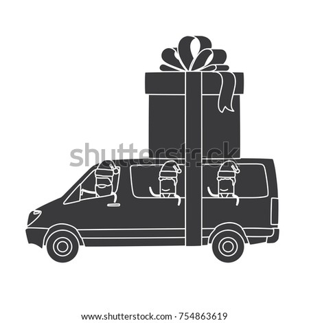 Santa Claus and his helpers on a van, vector illustration design. Christmas collection.