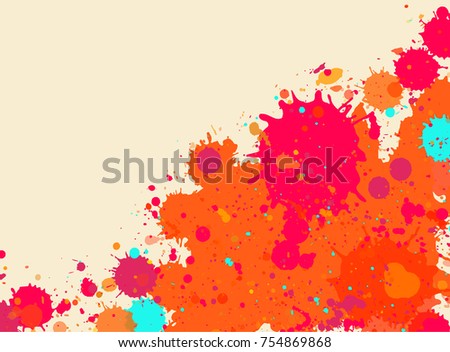 Vibrant bright orange over beige watercolor artistic splashes frame with room for text. Vector illustration, horizontal format.