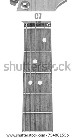 guitar chord C7, black and white , isolate