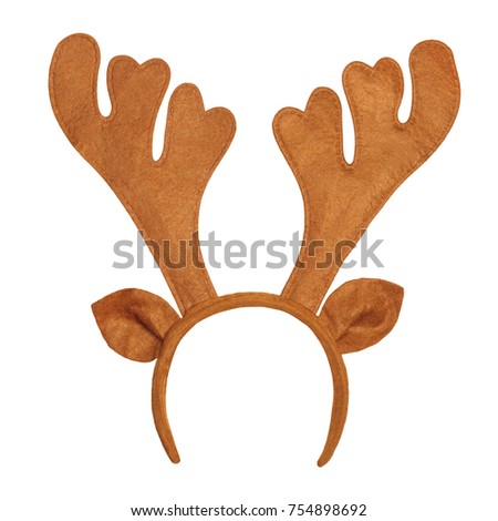 Toy antlers of a deer isolated on white background. Reindeer horns with ears