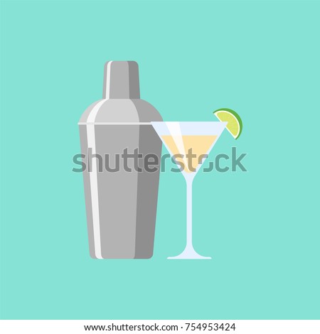 Shaker with cocktail. Illustration flat design style Royalty-Free Stock Photo #754953424