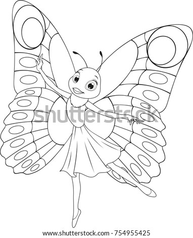 Vector illustration, funny beautiful butterfly, on a white background, coloring pages