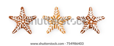 Set of Christmas gingerbread - sweet cookies in the form of star, isolated on white background