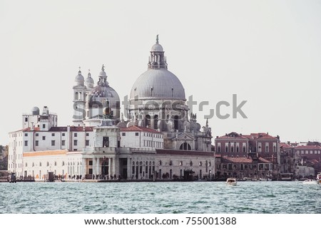 Venice,Italy - 3 November, 2017: view on Santa Maria della Salute. vintage toned picture