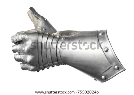 Grey Metal Finger Gauntlet isolated on the white background. Royalty-Free Stock Photo #755020246