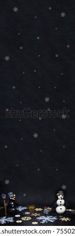 Black Friday abstract photo. Happy Merry Christmas. Snowman made from plasticine on black background.