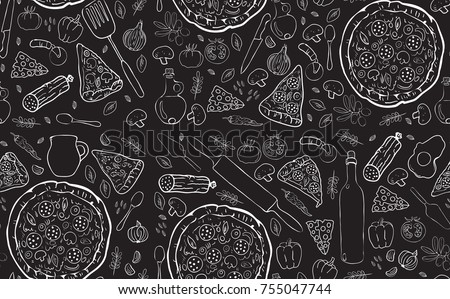Pizza seamless pattern.  Royalty-Free Stock Photo #755047744