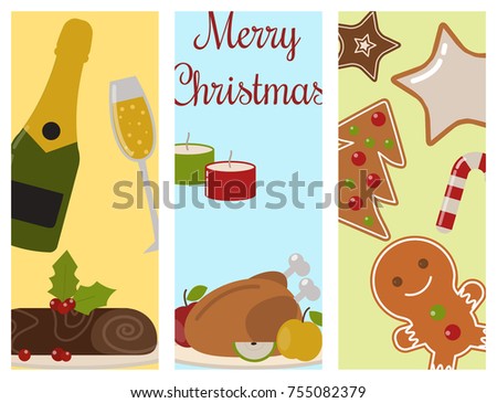 Set of traditional christmas food flayer desserts holiday decoration xmas sweet celebration dessert vector illustration.