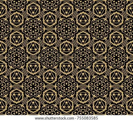 Luxury wallpaper. Black gold color ornament in retro style. Floral geometric decoration. Vector illustration