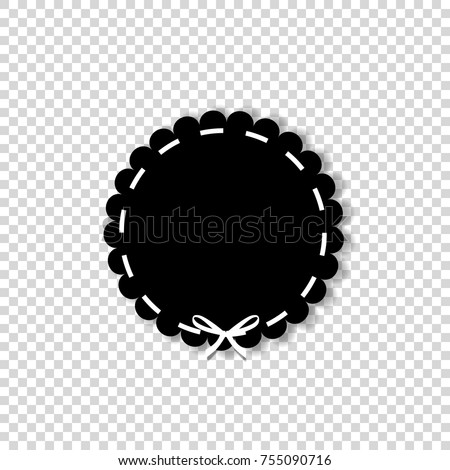 Black circle seal stamp with white ribbon. Vector icon in paper cut out style with space for text isolated on transparent background. Clip art.