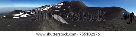 Landscape of Etna volcano, Sicily, Italy. Deserted martian-like surface. Beautiful Travel photography. High resolution panorama.
