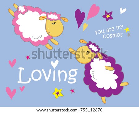 Loving little sheeps. Animals for kids. Vector clip-art. 