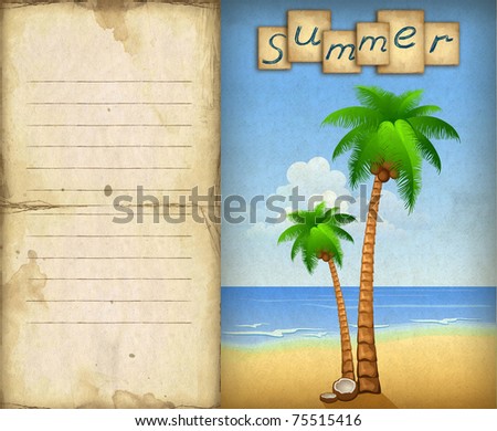 Illustration of summer beach with palms
