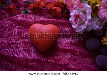 Red heart with flower on Valentine day ,14 February 2018