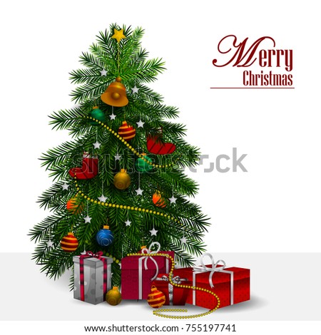 Decorative pine tree for Happy New Year and Merry Christmas greeting background in vector