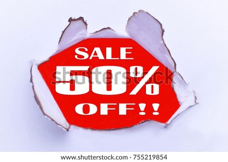 image of a torn paper with a word 50% Off