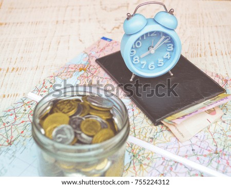Traveler items on map background