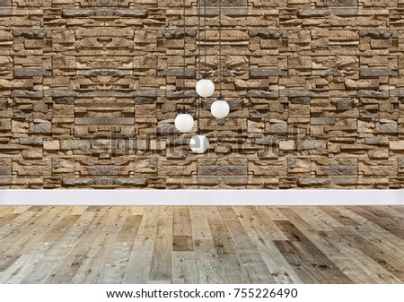 stone wall, modern white lamp interior decoration and empty room