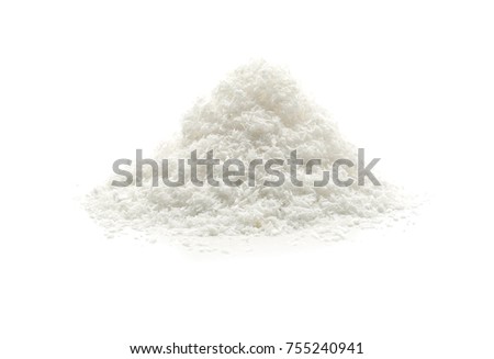 Heap of desiccated coconut on white background Royalty-Free Stock Photo #755240941