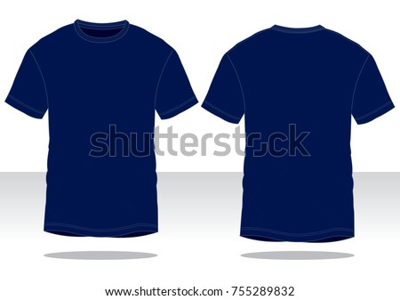 Blank Navy Blue Short Sleeve T-Shirt Template.Front and Back View, Vector File