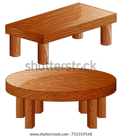 Vector illustration of Cartoon wooden tables isolated on white background
