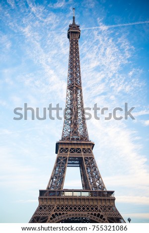 Eiffel Tower at sunset in Paris, France. love and Romantic travel background. Eiffel tower is traditional symbol of paris and love.