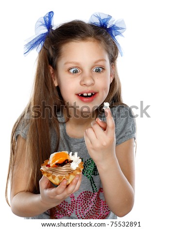 happy child with fruit cake