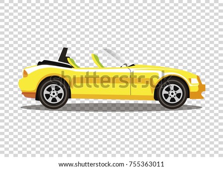 Yellow modern cartoon colored cabriolet car isolated on transparent background. Sport car without roof vector illustration. Clip art. 