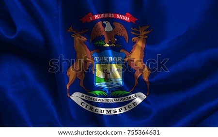 Flags from the USA on fabric ;State of Michigan