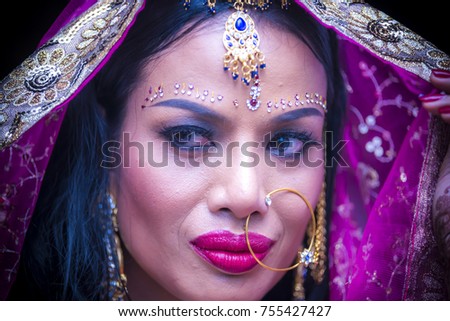 Close up beautiful Indian woman , she dancing with culture clothes and fashion accessories