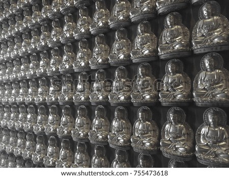 The many image of Buddha on the wall