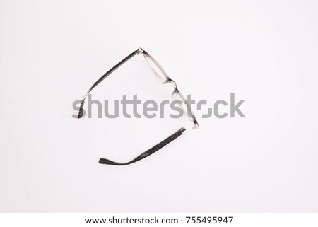 Broken glasses pace on isolated background