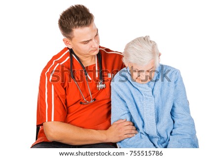 Picture of a senior woman with her young male caregiver