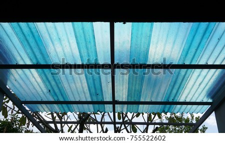 
Translucent roof on steel beams horizontal view